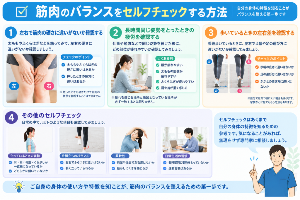 筋肉のバランスをセルフチェックする方法のまとめ