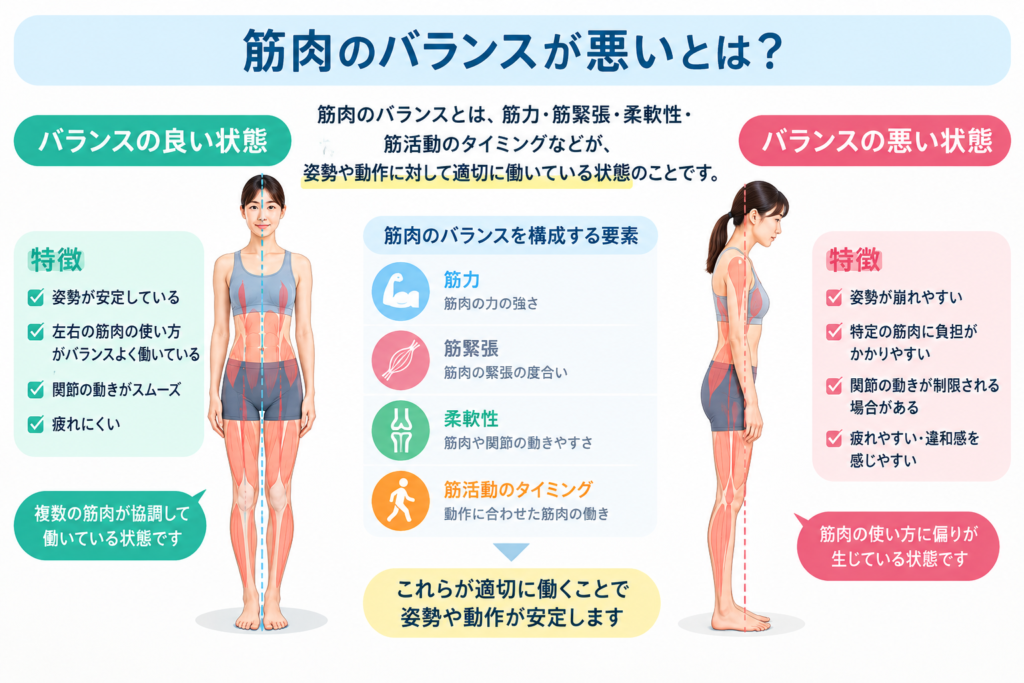 筋肉のバランスが悪いとはどういうことかを説明している。
