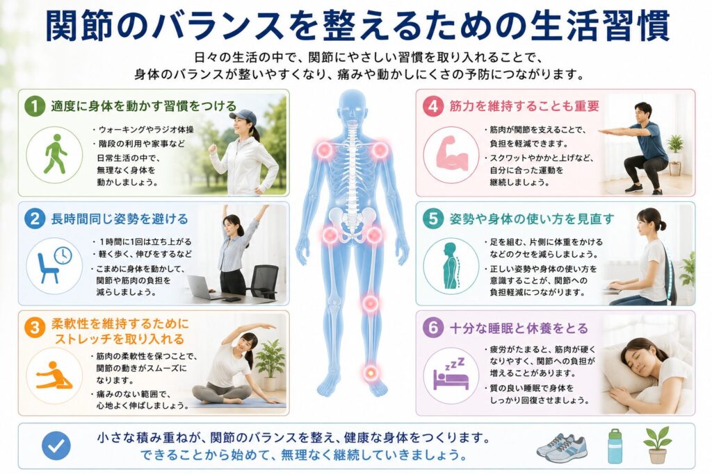 関節のバランスを整えるための生活習慣一覧