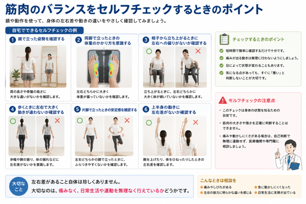 筋肉のバランスをセルフチェックすつときのポイント