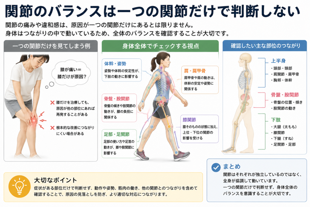 関節のバランスは一つの関節だけで判断しないポイントについてまとめている