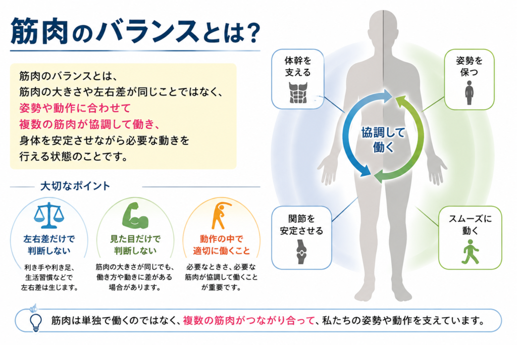 筋肉のバランスがよいとはどういうことかをまとめている。