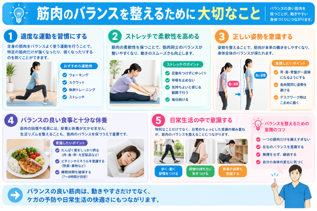筋肉のバランスを整えるために大切なことをまとめている。