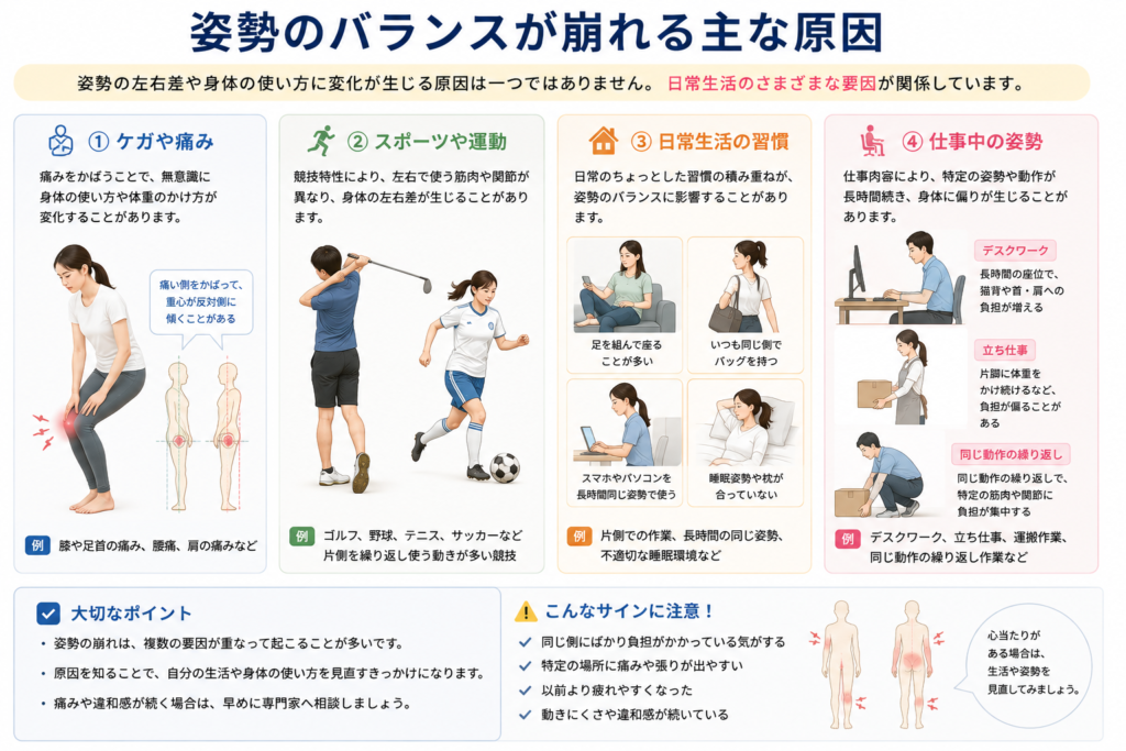 姿勢のバランスが崩れる主な原因のまとめ