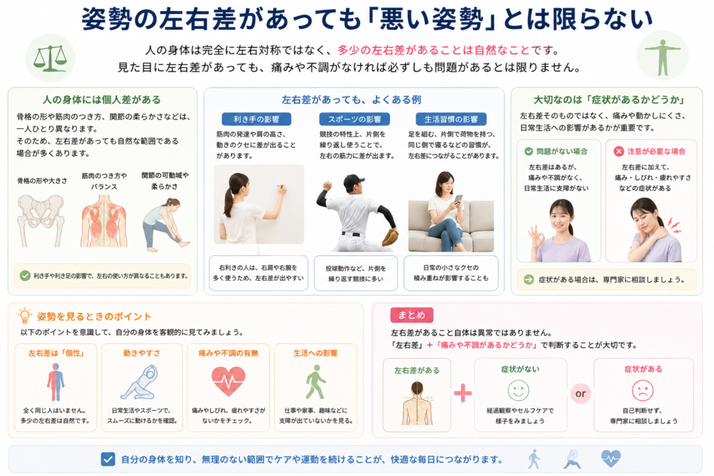 姿勢の左右差が必ずしも悪い姿勢ではないことのまとめ