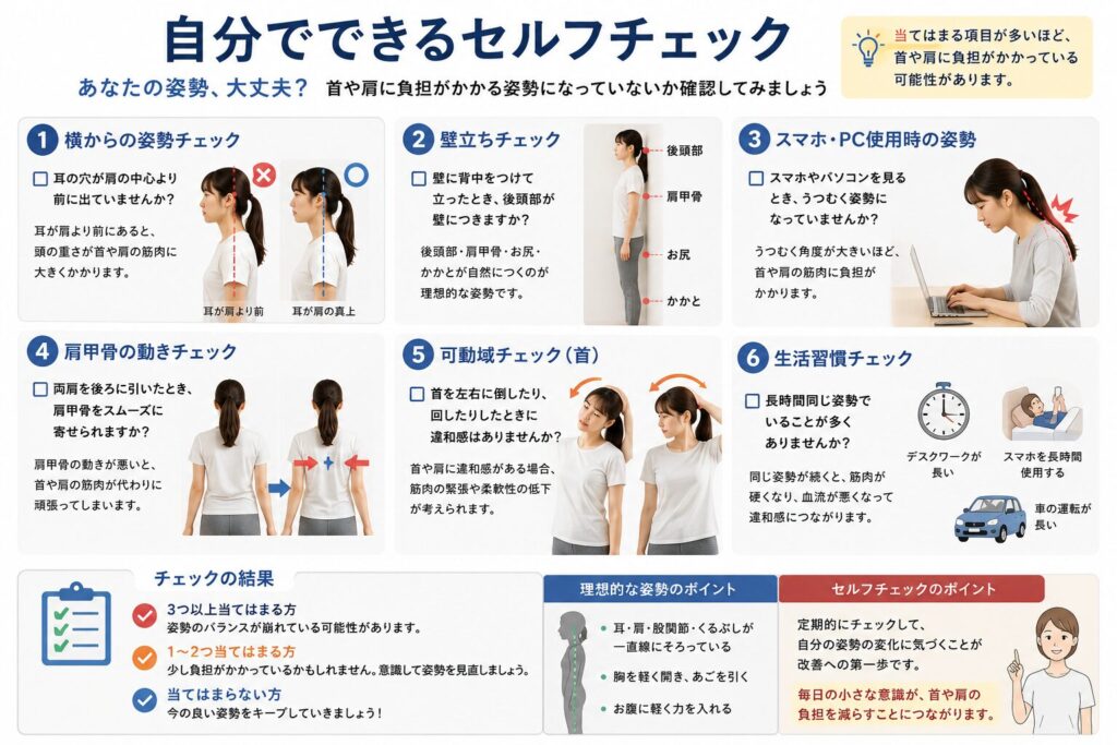 自分でできる姿勢のセルフチェックがまとめてある。