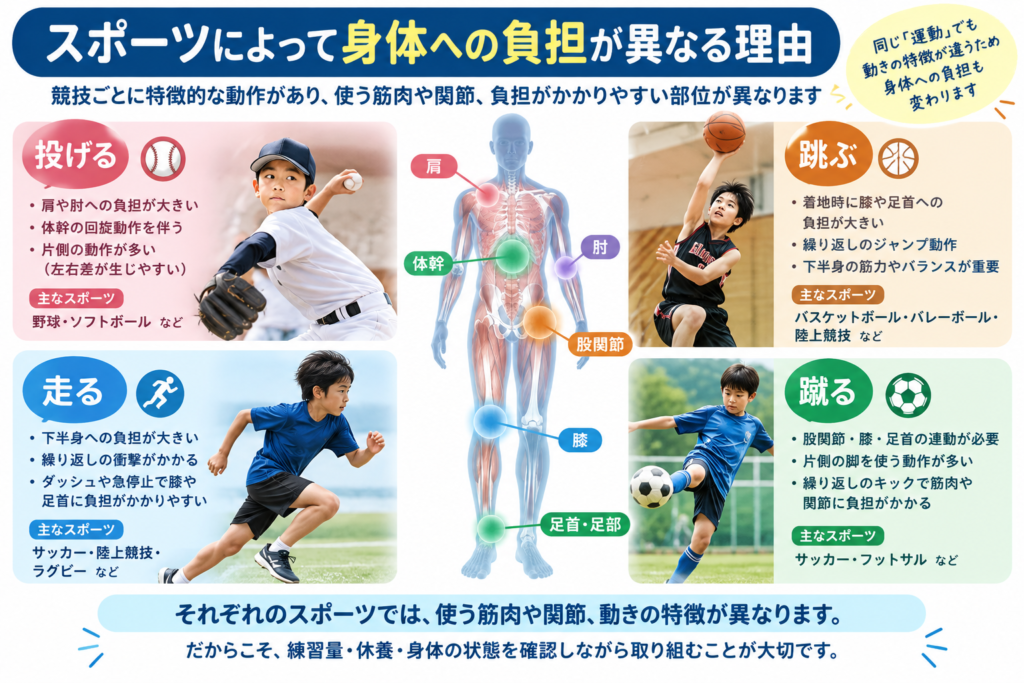 走る・跳ぶ・投げる・蹴る動作を比較