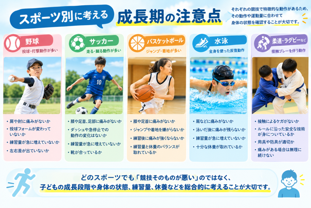 野球・サッカー・バスケ・水泳・柔道などを比較