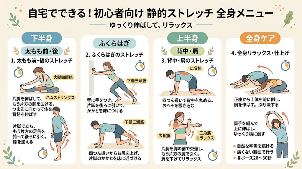 静的ストレッチメニュー：全身一覧