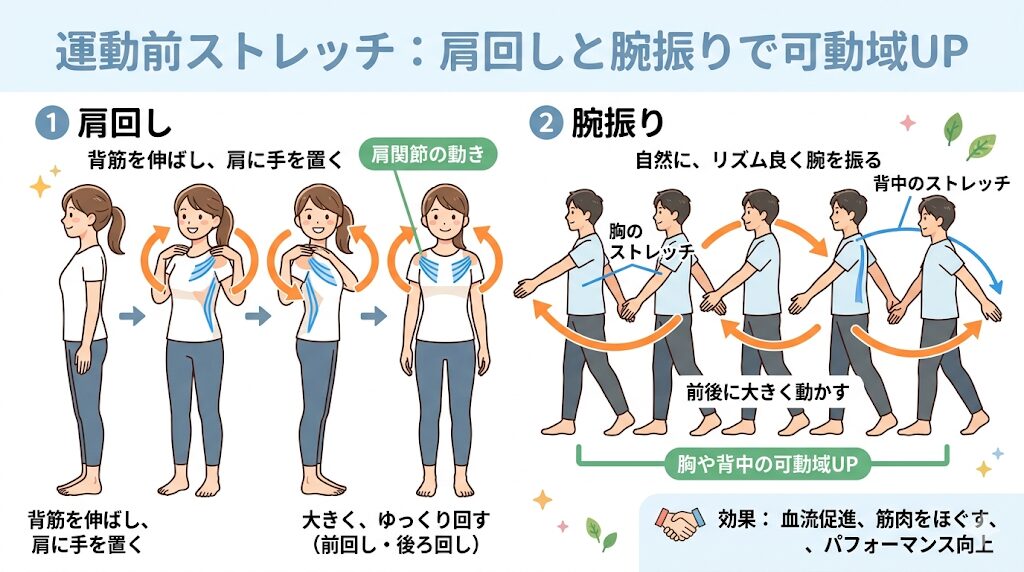 上半身の運動前ストレッチ