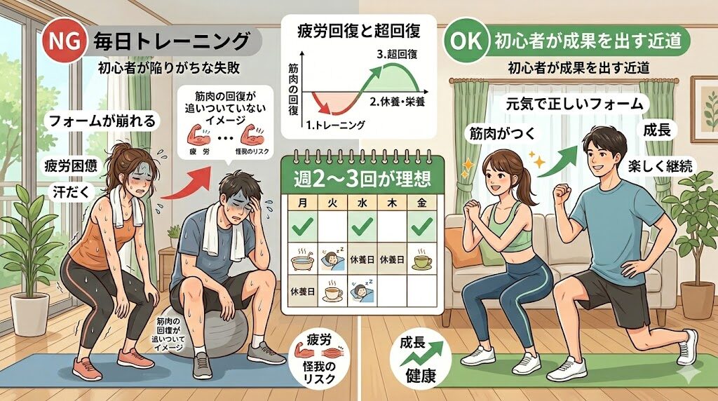 「毎日やるのはNG？筋トレは休みが大事！」