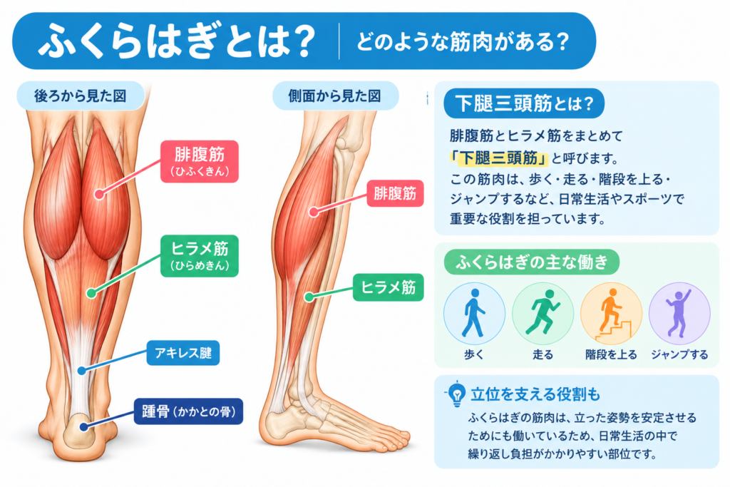 ふくらはぎの解剖・構造を分かりやすく示すイラスト