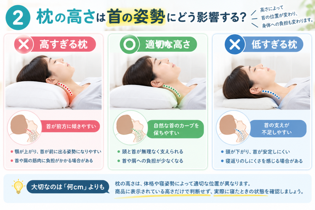 「枕の高さによる首の姿勢の違い」