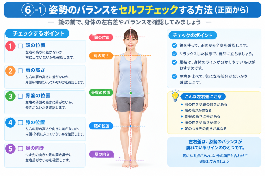 正面からチェックする姿勢バランス評価