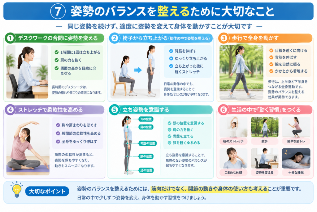 日常生活の中で姿勢を変えるイメージ