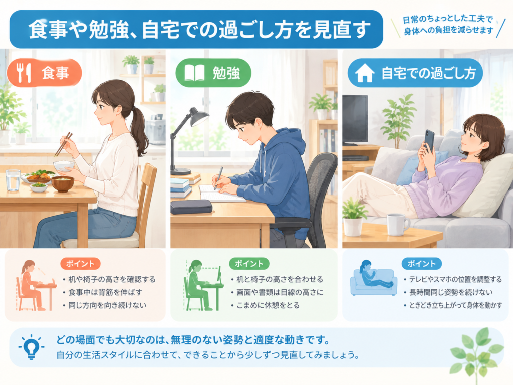 食事や勉強、自宅での過ごし方を見直す